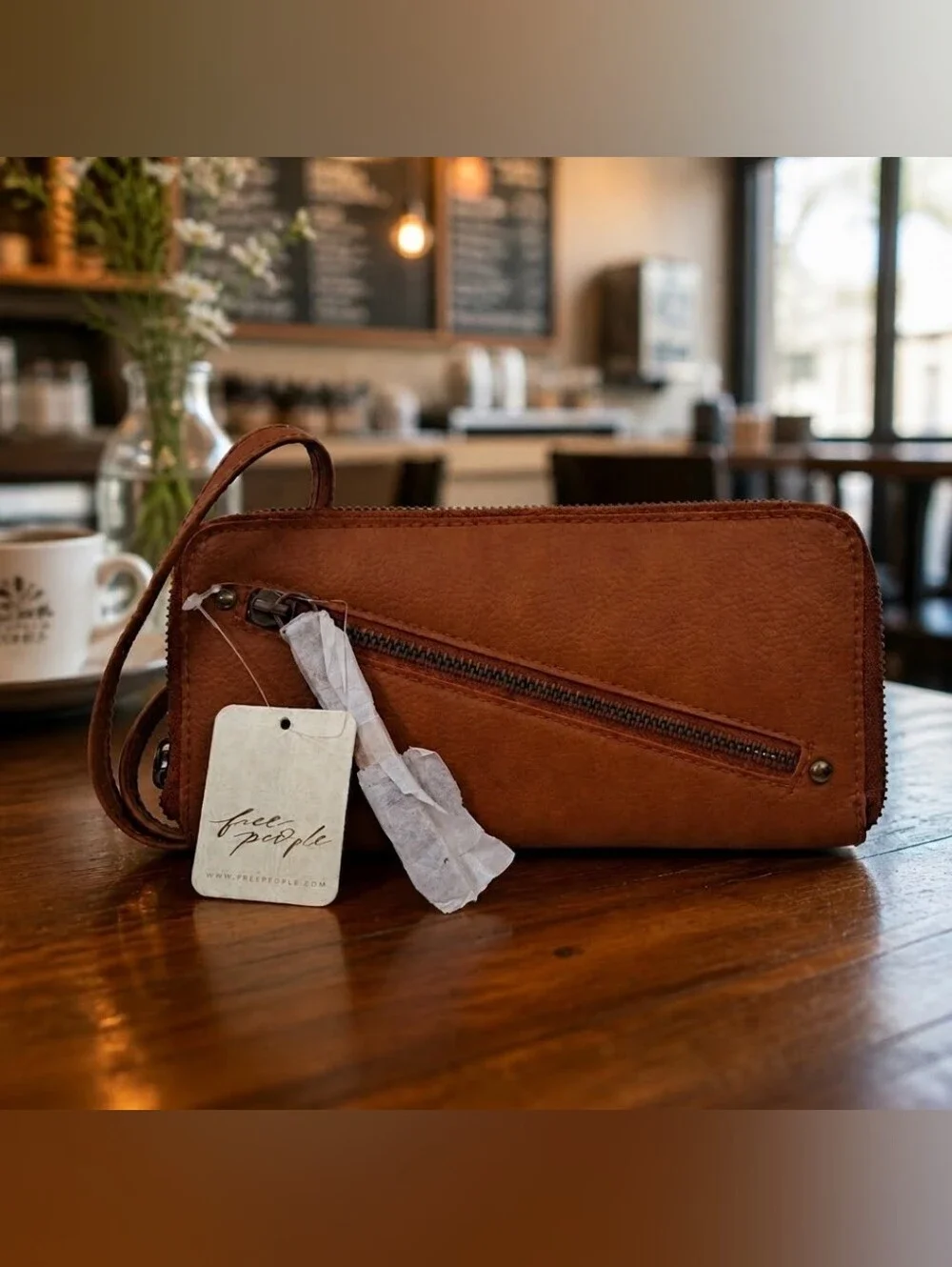 NWT Free People Vegan Leather Wallet Brown Boho Distressed Vegan Wallet